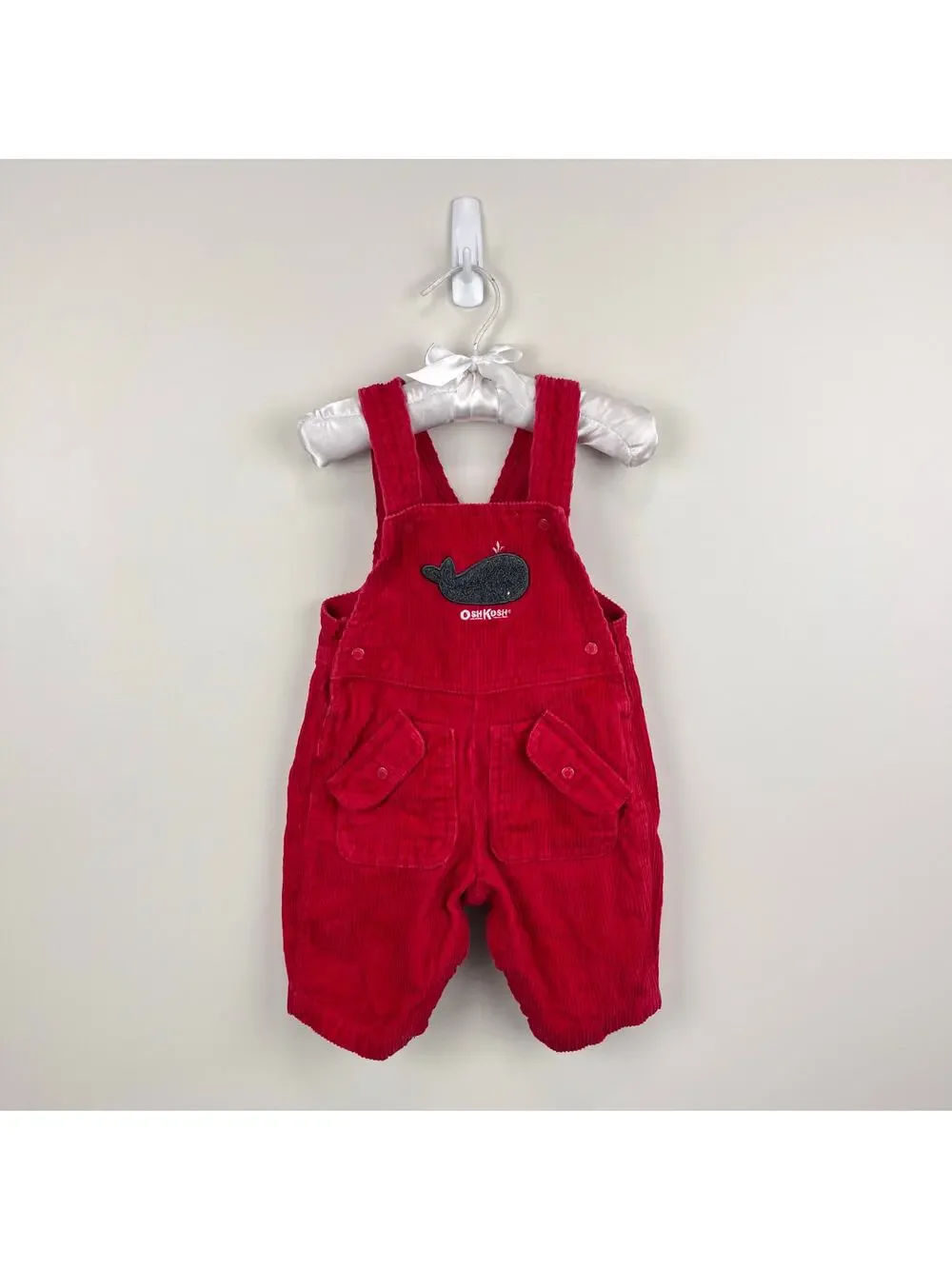 Vintage OshKosh B'gosh Red Corduroy Applique Whale Overalls 3-6 Months